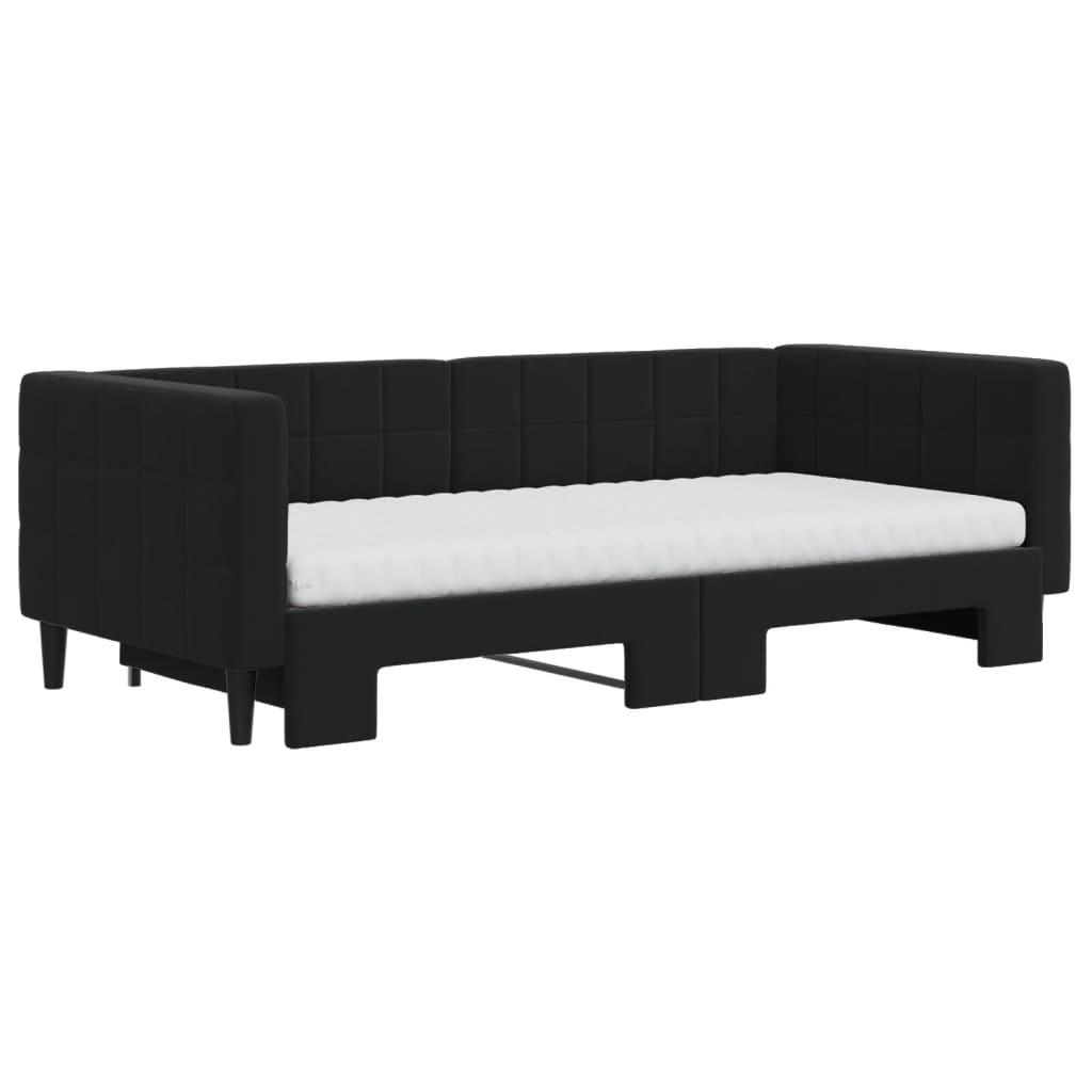 vidaXL Sofa rozsuwana z materacami, czarna, 90x190 cm, aksamit