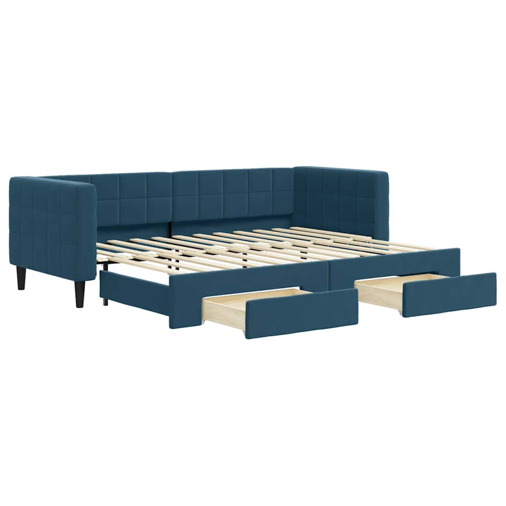 vidaXL Sofa rozsuwana z szufladami, niebieska, 80x200 cm, aksamit