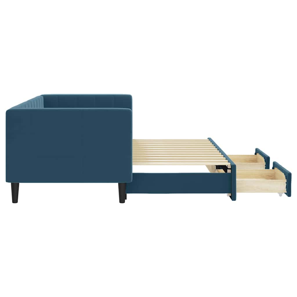 vidaXL Sofa rozsuwana z szufladami, niebieska, 80x200 cm, aksamit