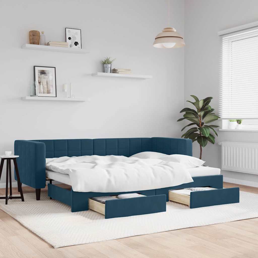 vidaXL Sofa rozsuwana z szufladami, niebieska, 80x200 cm, aksamit