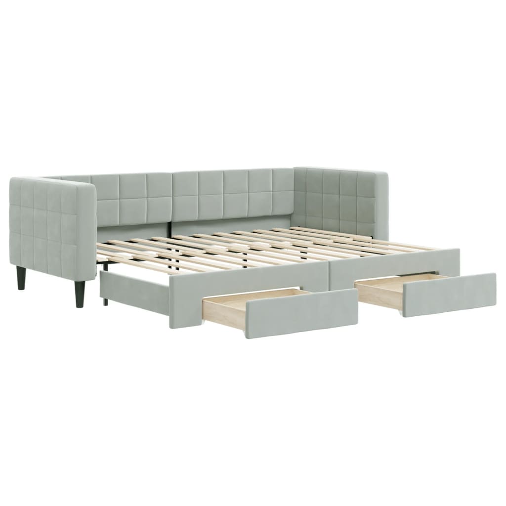 vidaXL Sofa rozsuwana z szufladami, jasnoszara, 80x200 cm, aksamit