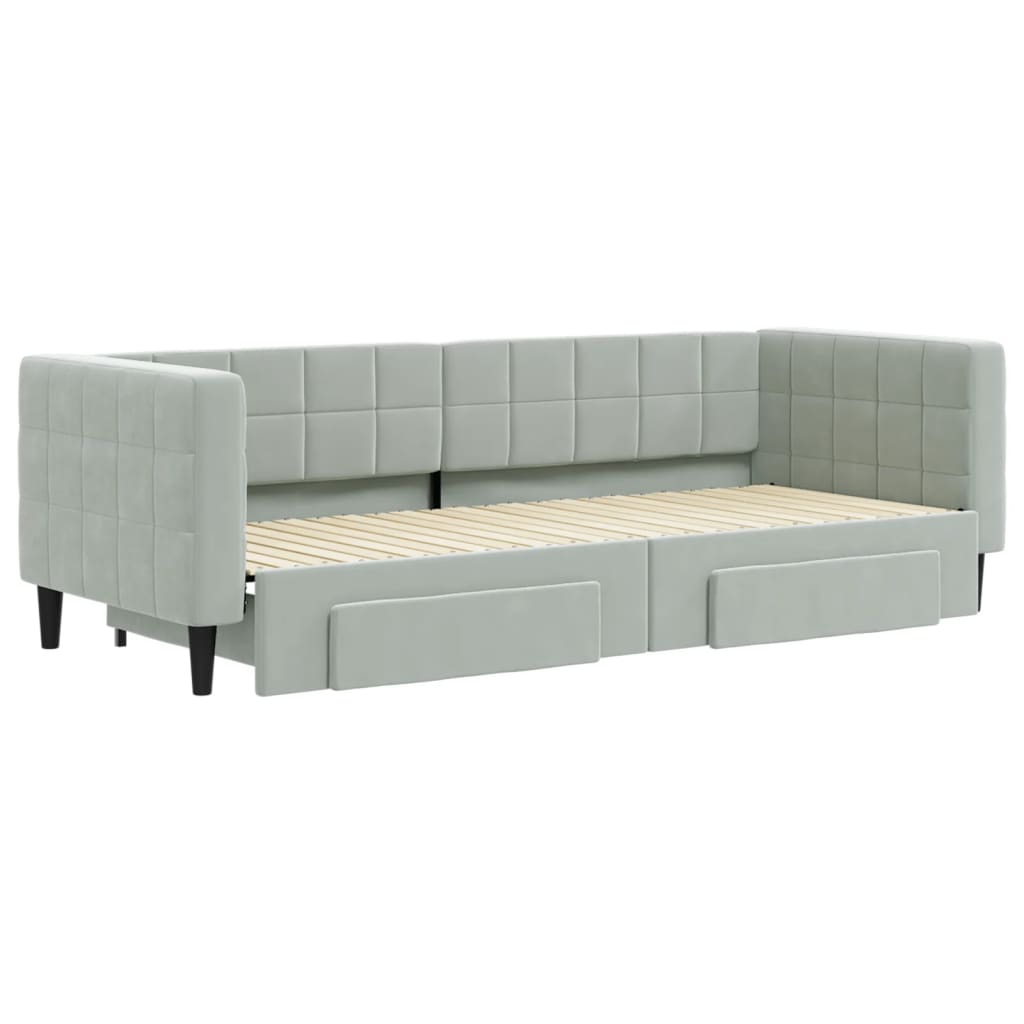 vidaXL Sofa rozsuwana z szufladami, jasnoszara, 80x200 cm, aksamit