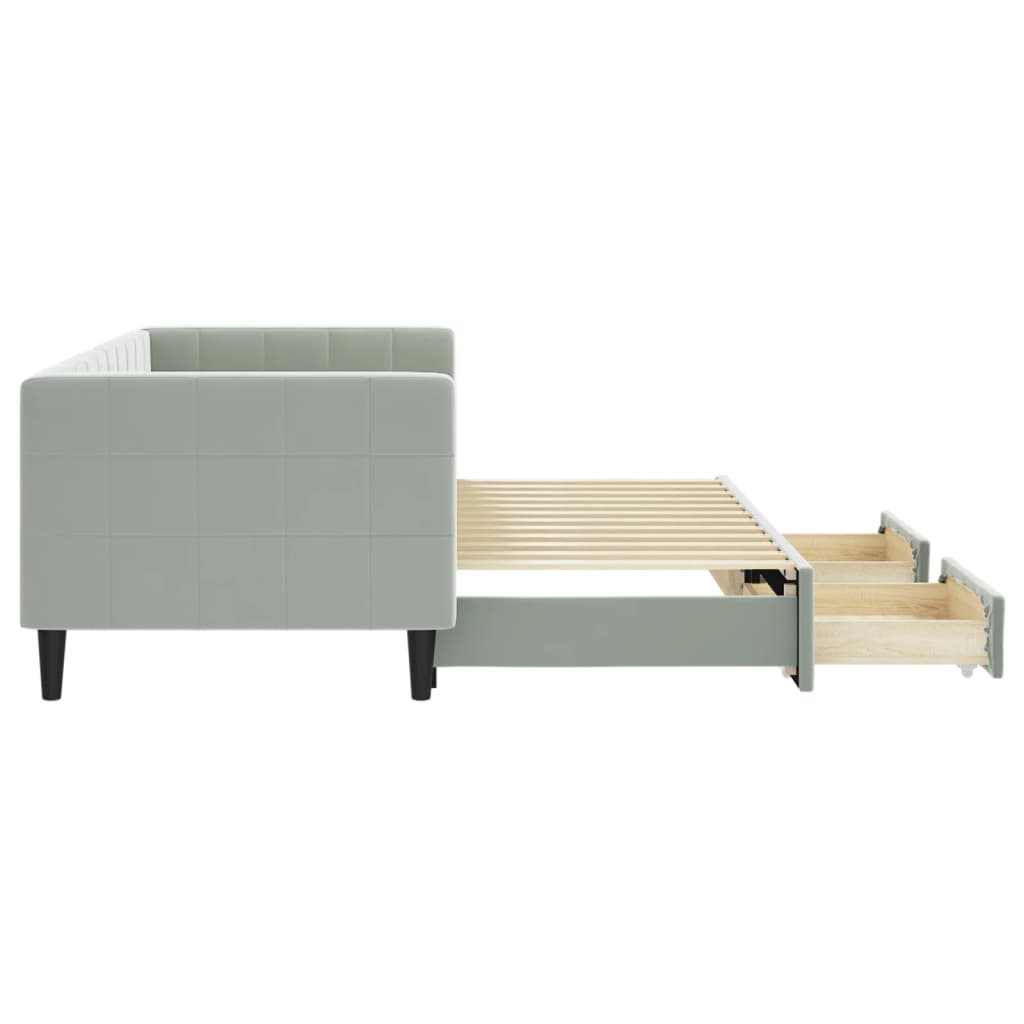 vidaXL Sofa rozsuwana z szufladami, jasnoszara, 80x200 cm, aksamit