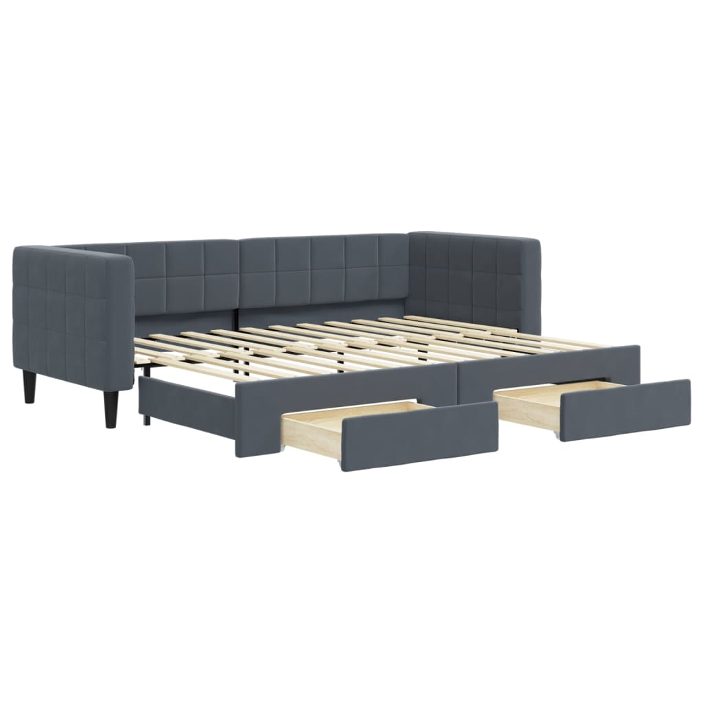 vidaXL Sofa rozsuwana z szufladami, ciemnoszara, 80x200 cm, aksamit