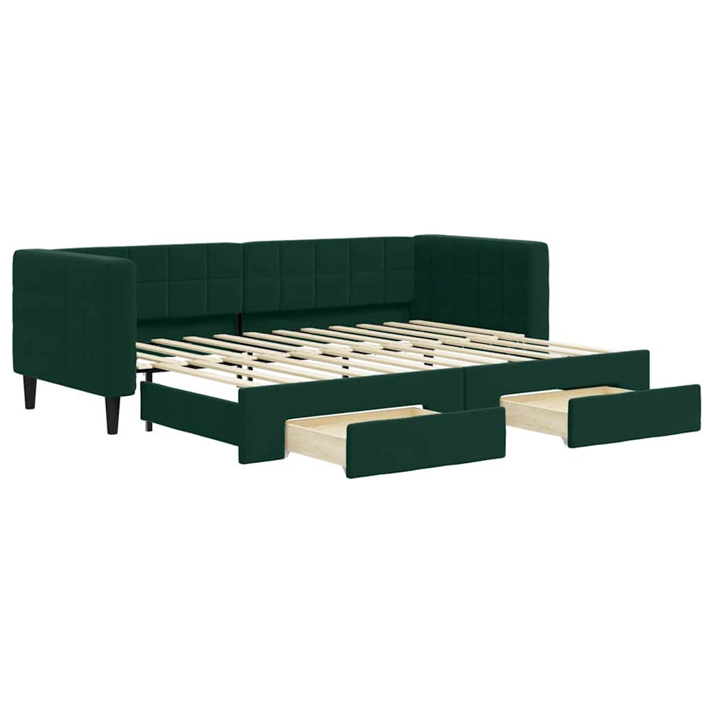 vidaXL Sofa rozsuwana z szufladami, ciemnozielona, 80x200 cm, aksamit