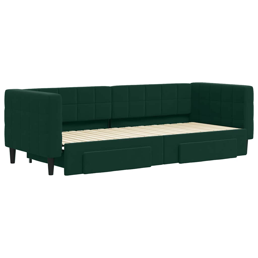vidaXL Sofa rozsuwana z szufladami, ciemnozielona, 80x200 cm, aksamit