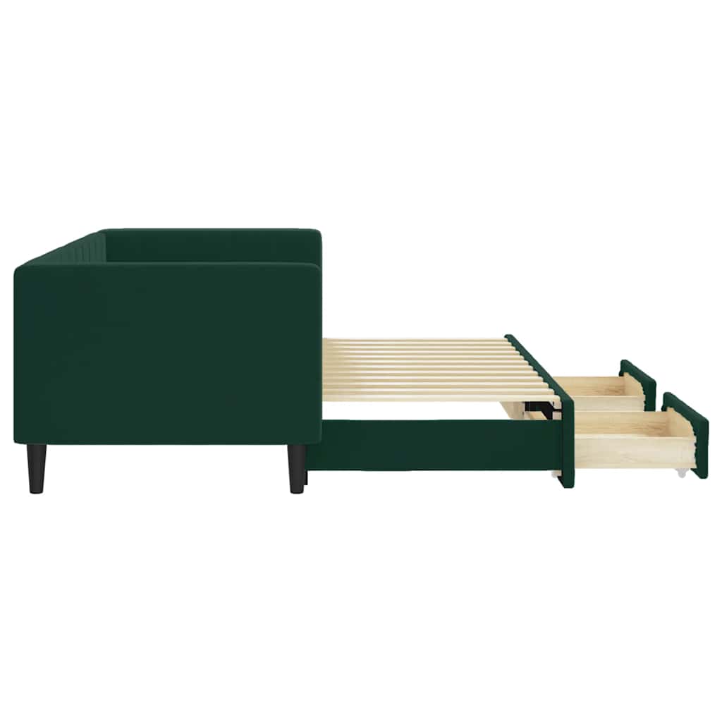 vidaXL Sofa rozsuwana z szufladami, ciemnozielona, 80x200 cm, aksamit