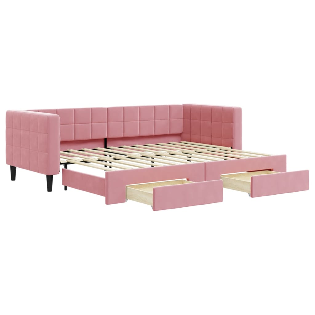 vidaXL Sofa rozsuwana z szufladami, różowa, 80x200 cm, aksamit