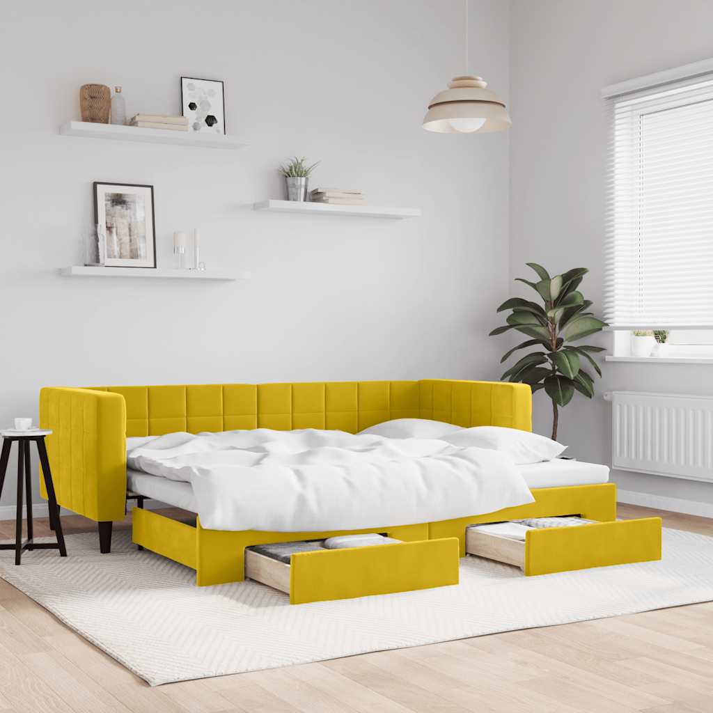 vidaXL Sofa rozsuwana z szufladami, żółta, 80x200 cm, aksamit