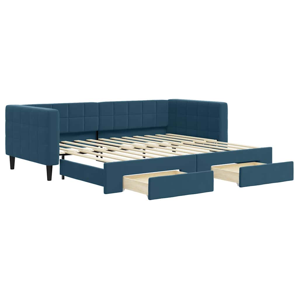 vidaXL Sofa rozsuwana z szufladami, niebieska, 90x200 cm, aksamit