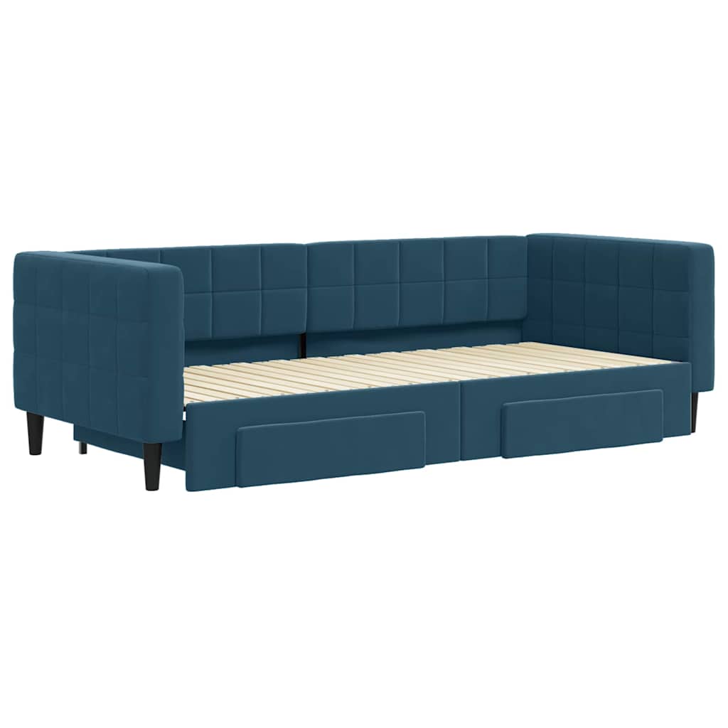 vidaXL Sofa rozsuwana z szufladami, niebieska, 90x200 cm, aksamit