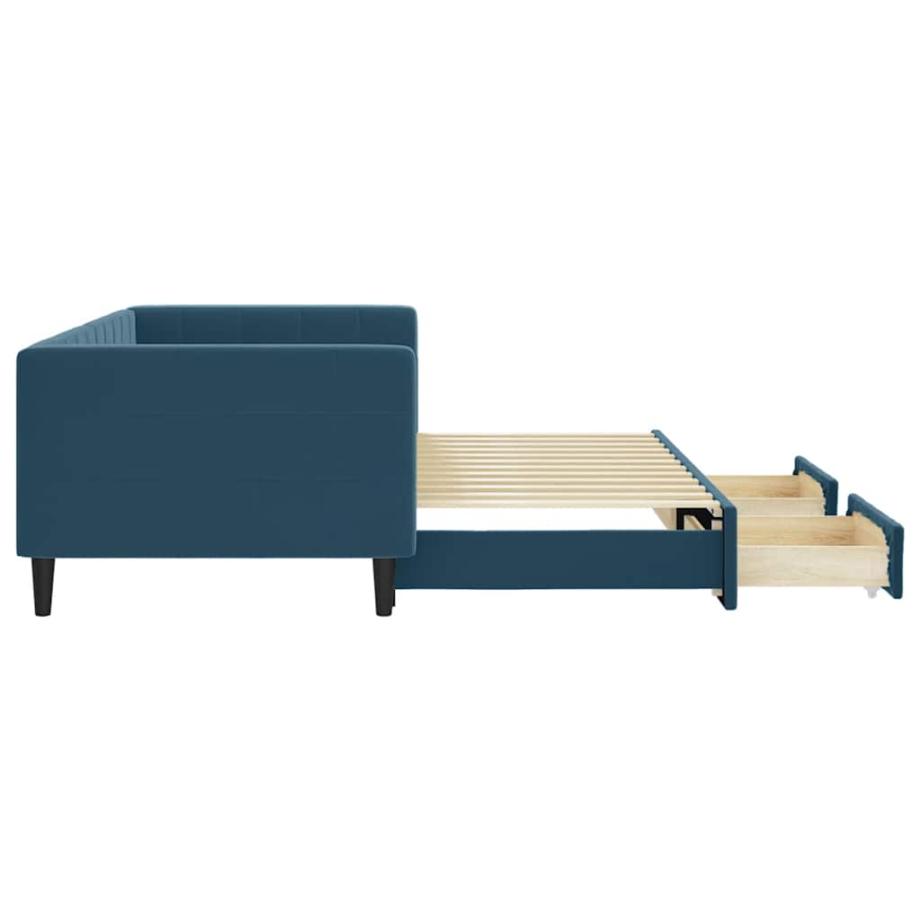vidaXL Sofa rozsuwana z szufladami, niebieska, 90x200 cm, aksamit