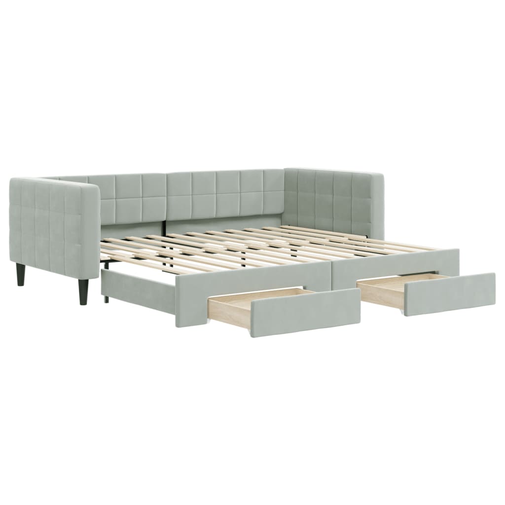 vidaXL Sofa rozsuwana z szufladami, jasnoszara, 90x200 cm, aksamit