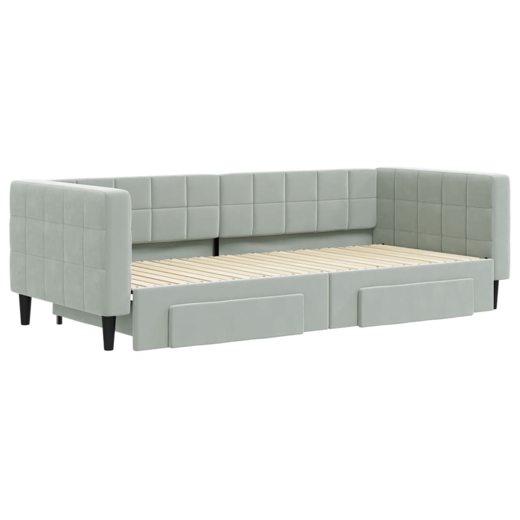 vidaXL Sofa rozsuwana z szufladami, jasnoszara, 90x200 cm, aksamit