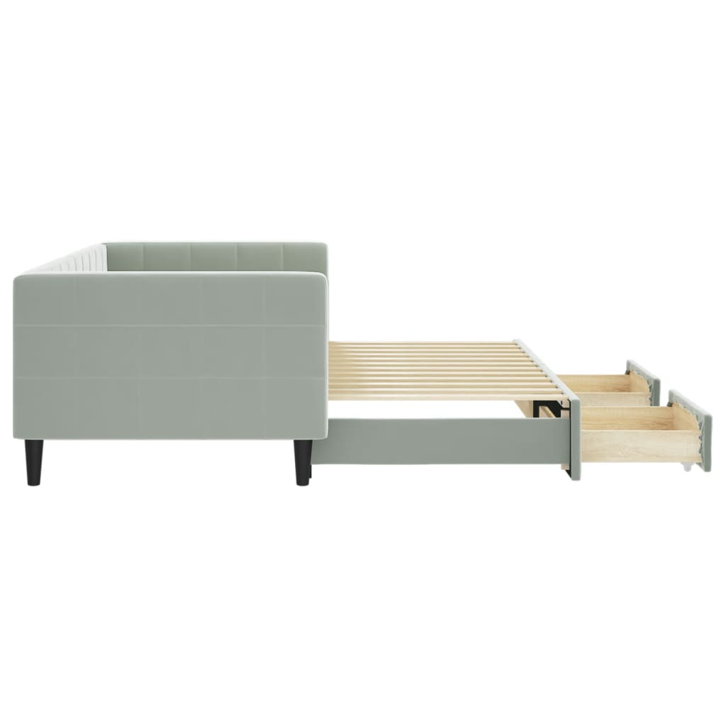 vidaXL Sofa rozsuwana z szufladami, jasnoszara, 90x200 cm, aksamit