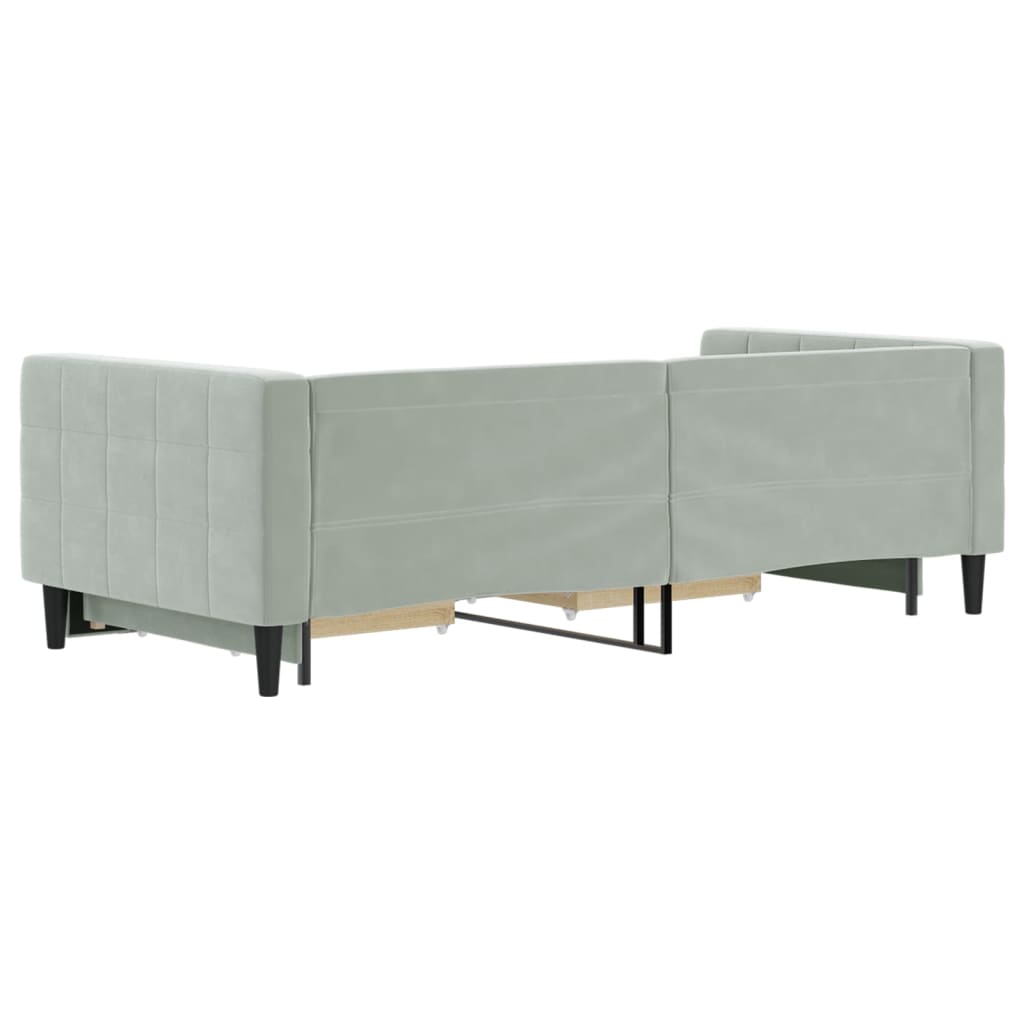 vidaXL Sofa rozsuwana z szufladami, jasnoszara, 90x200 cm, aksamit