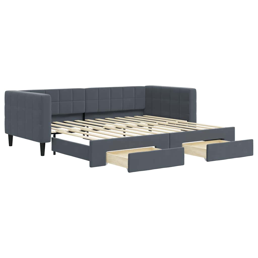 vidaXL Sofa rozsuwana z szufladami, ciemnoszara, 90x200 cm, aksamit