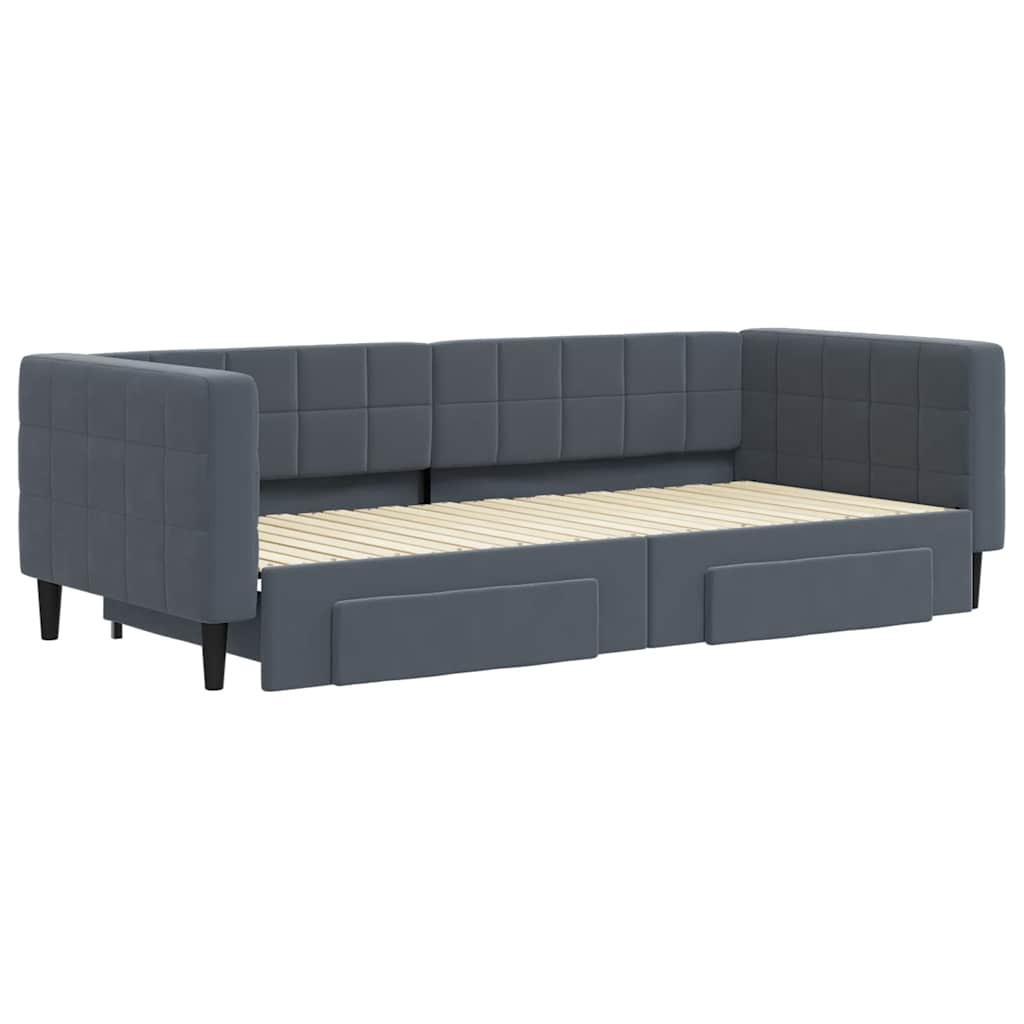 vidaXL Sofa rozsuwana z szufladami, ciemnoszara, 90x200 cm, aksamit