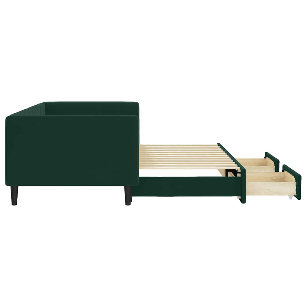 vidaXL Sofa rozsuwana z szufladami, ciemnozielona, 90x200 cm, aksamit