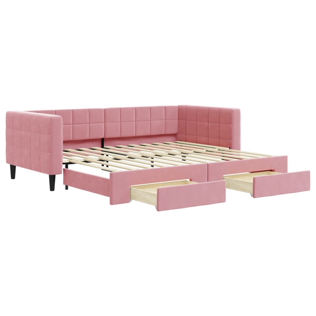 vidaXL Sofa rozsuwana z szufladami, różowa, 90x200 cm, aksamit