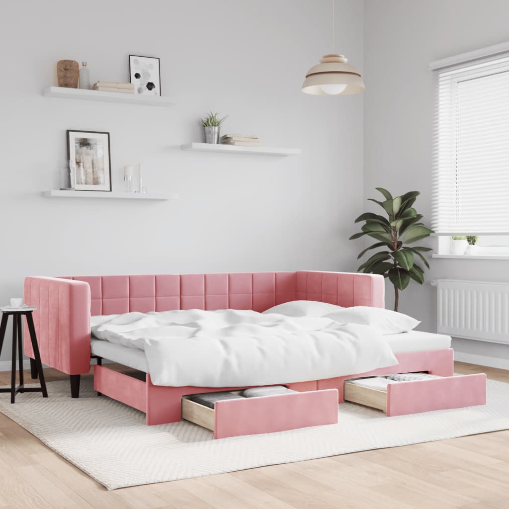 vidaXL Sofa rozsuwana z szufladami, różowa, 90x200 cm, aksamit