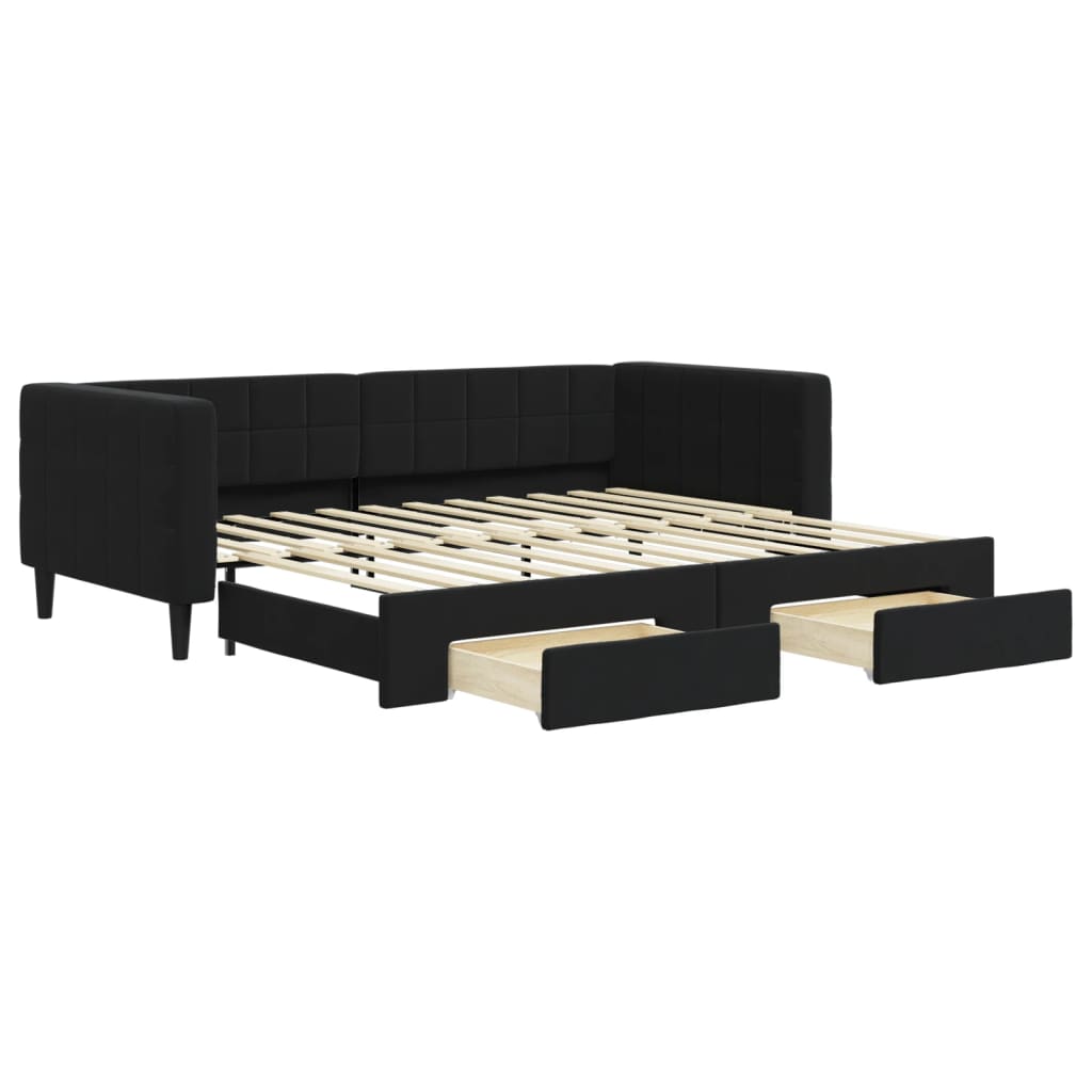 vidaXL Sofa rozsuwana z szufladami, czarna, 90x200 cm, aksamit