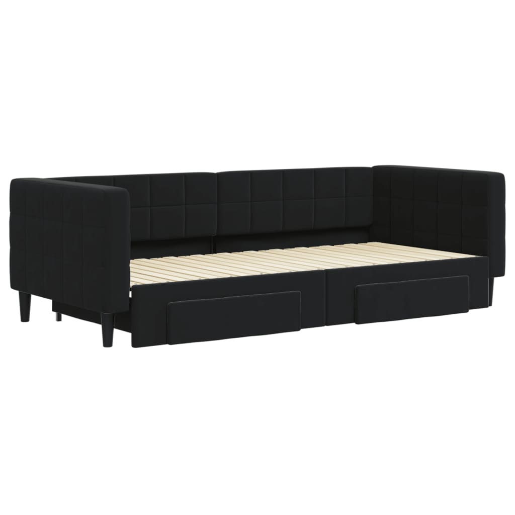 vidaXL Sofa rozsuwana z szufladami, czarna, 90x200 cm, aksamit