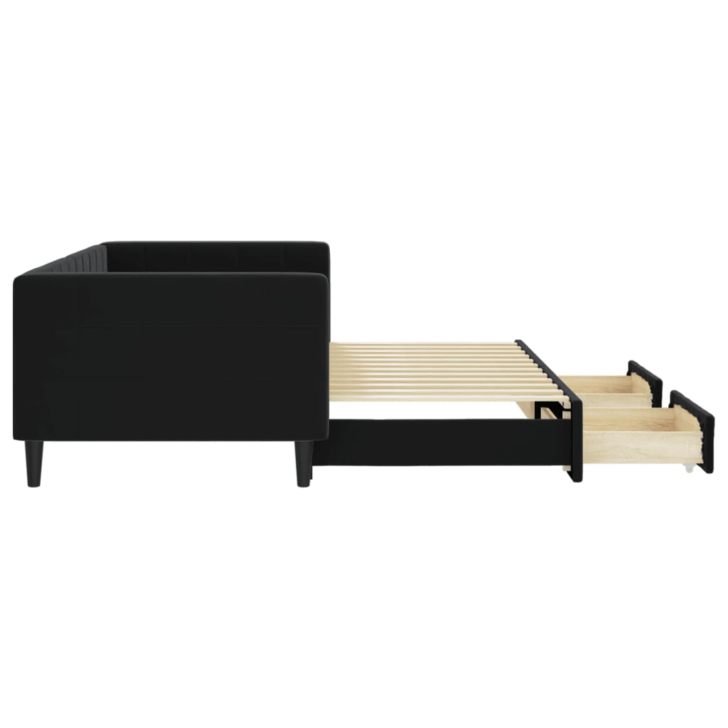vidaXL Sofa rozsuwana z szufladami, czarna, 90x200 cm, aksamit