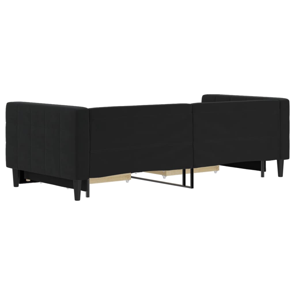 vidaXL Sofa rozsuwana z szufladami, czarna, 90x200 cm, aksamit