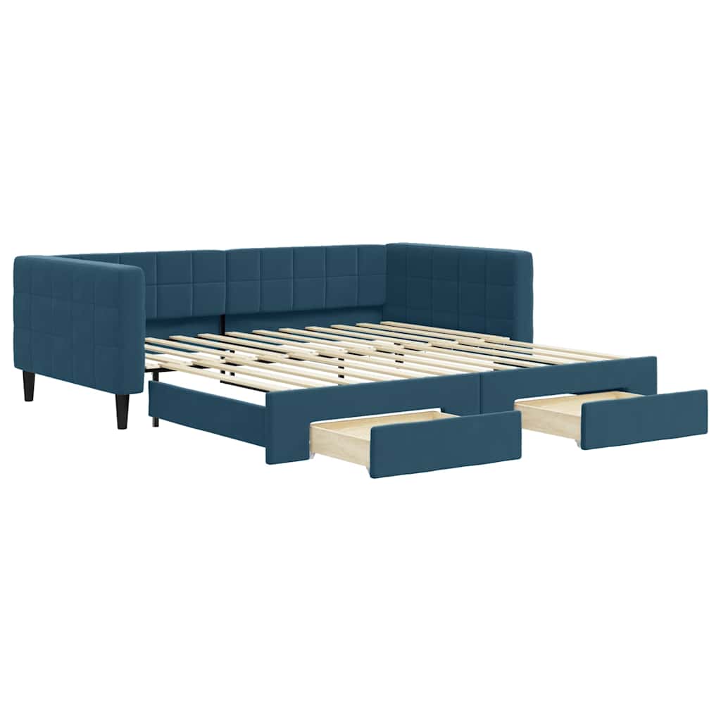vidaXL Sofa rozsuwana z szufladami, niebieska, 100x200 cm, aksamit