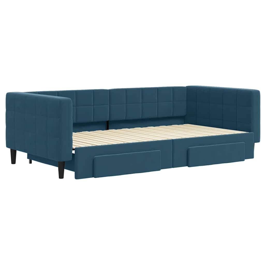 vidaXL Sofa rozsuwana z szufladami, niebieska, 100x200 cm, aksamit