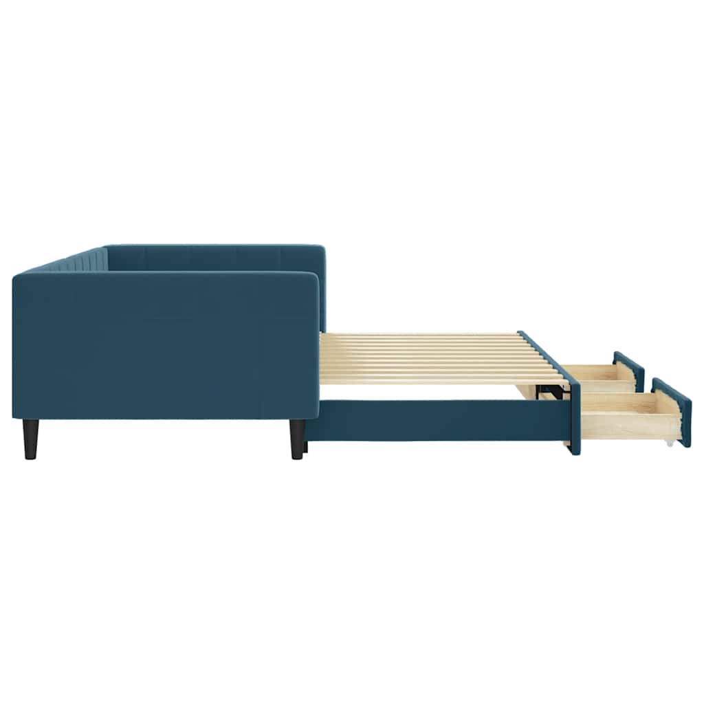 vidaXL Sofa rozsuwana z szufladami, niebieska, 100x200 cm, aksamit