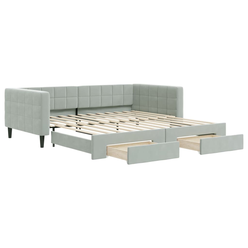 vidaXL Sofa rozsuwana z szufladami, jasnoszara, 100x200 cm, aksamit