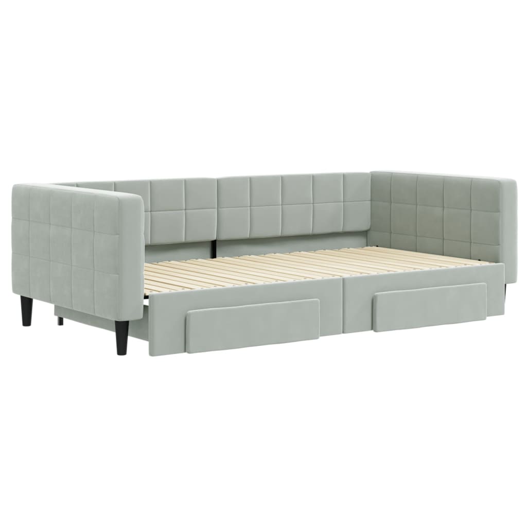vidaXL Sofa rozsuwana z szufladami, jasnoszara, 100x200 cm, aksamit