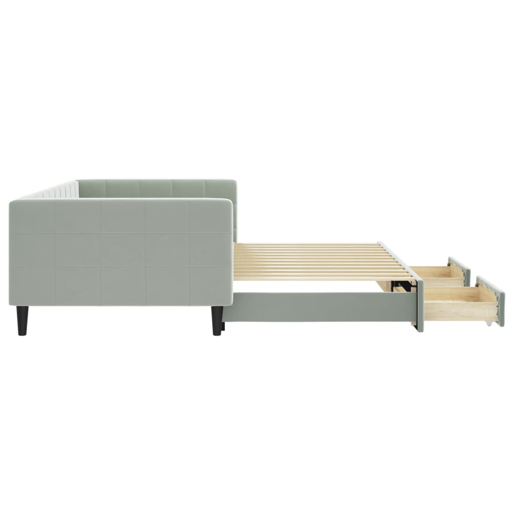 vidaXL Sofa rozsuwana z szufladami, jasnoszara, 100x200 cm, aksamit