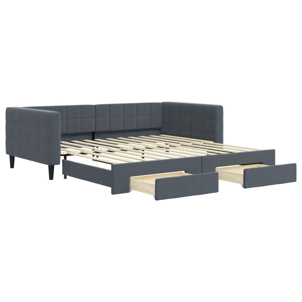 vidaXL Sofa rozsuwana z szufladami, ciemnoszara, 100x200 cm, aksamit