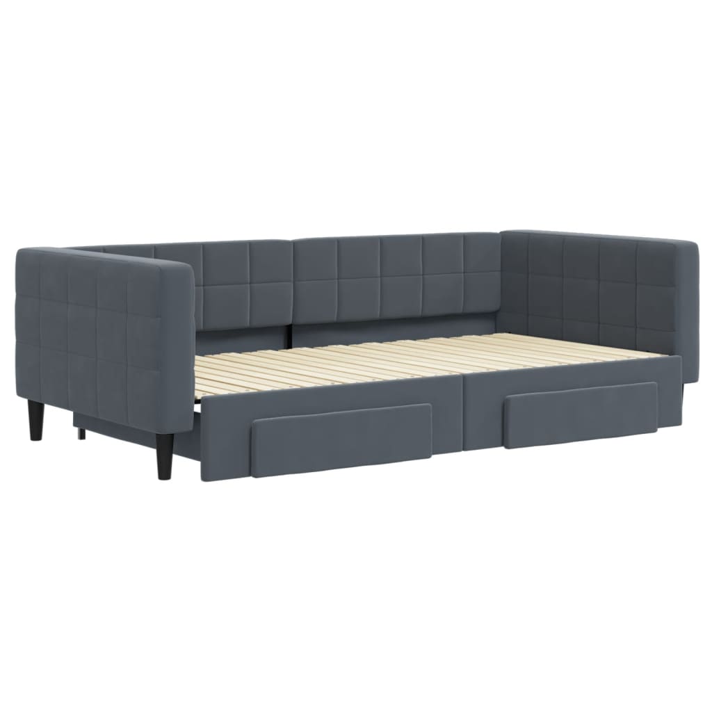 vidaXL Sofa rozsuwana z szufladami, ciemnoszara, 100x200 cm, aksamit