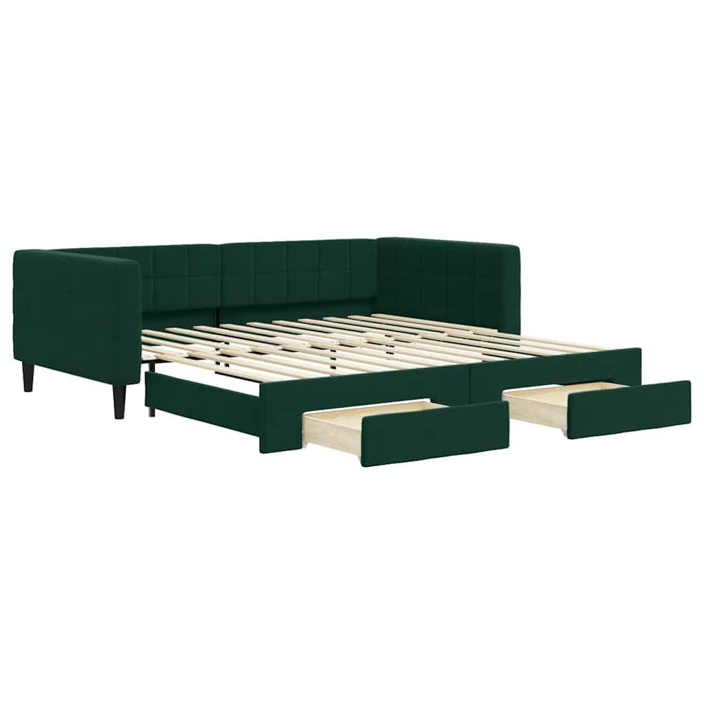 vidaXL Sofa rozsuwana z szufladami, ciemnozielona, 100x200 cm, aksamit
