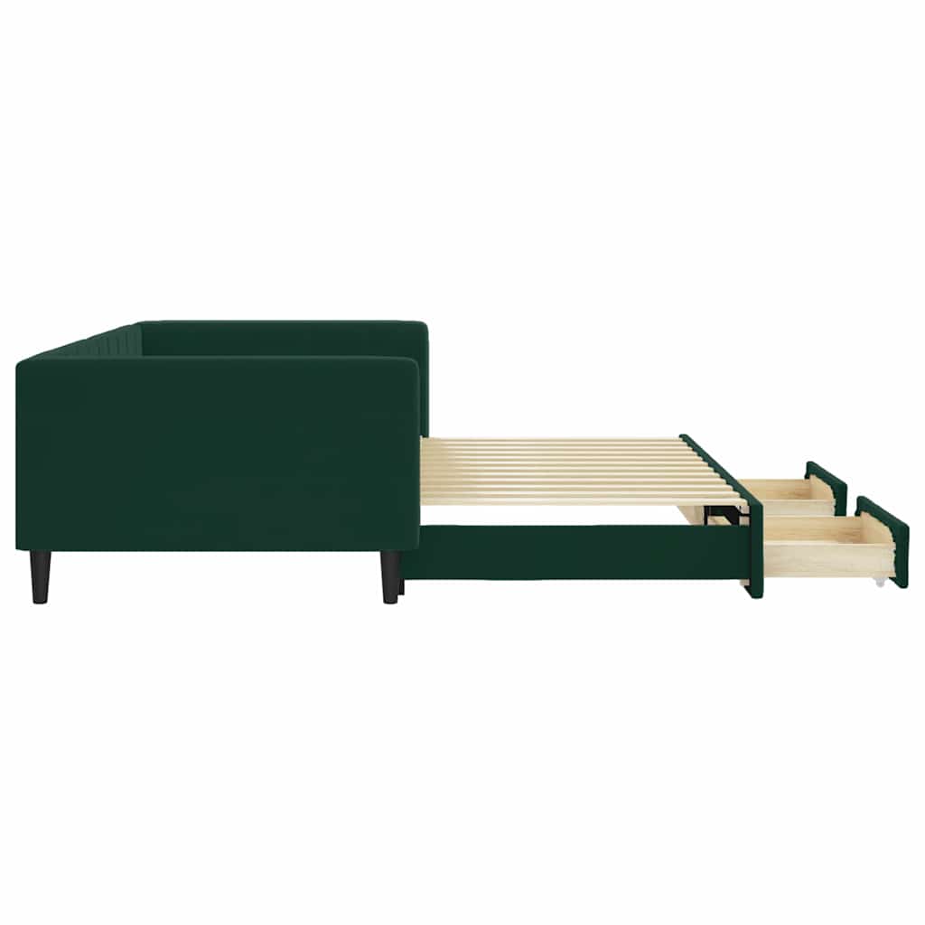 vidaXL Sofa rozsuwana z szufladami, ciemnozielona, 100x200 cm, aksamit
