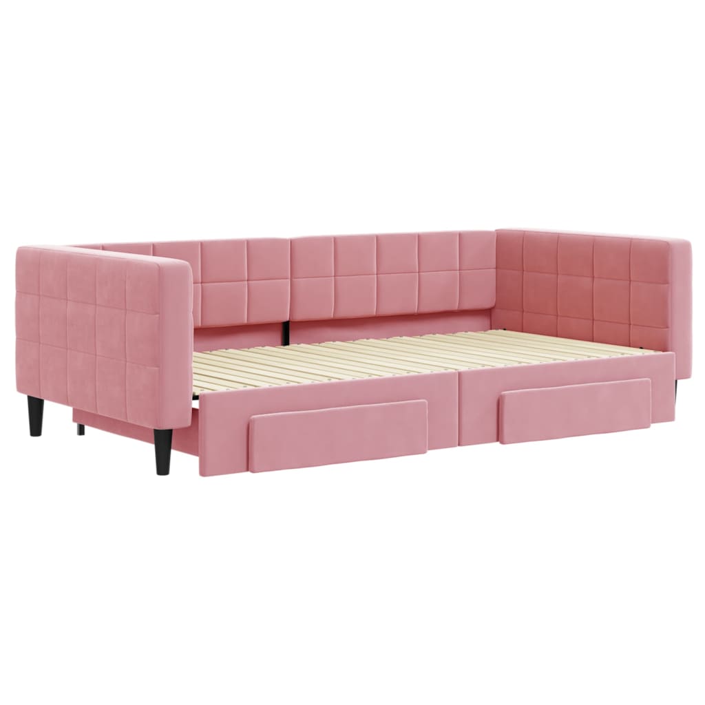 vidaXL Sofa rozsuwana z szufladami, różowa, 100x200 cm, aksamit
