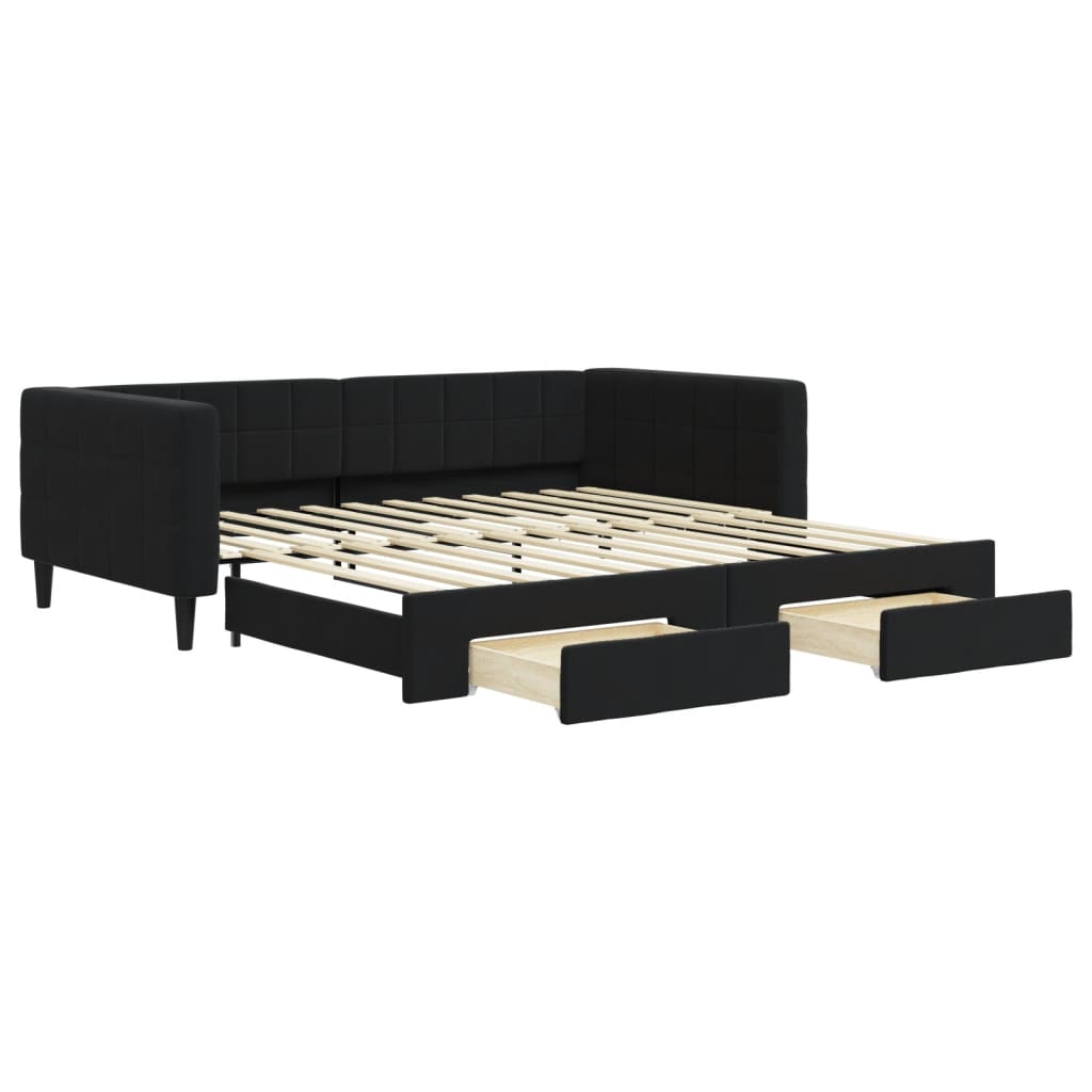 vidaXL Sofa rozsuwana z szufladami, czarna, 100x200 cm, aksamit