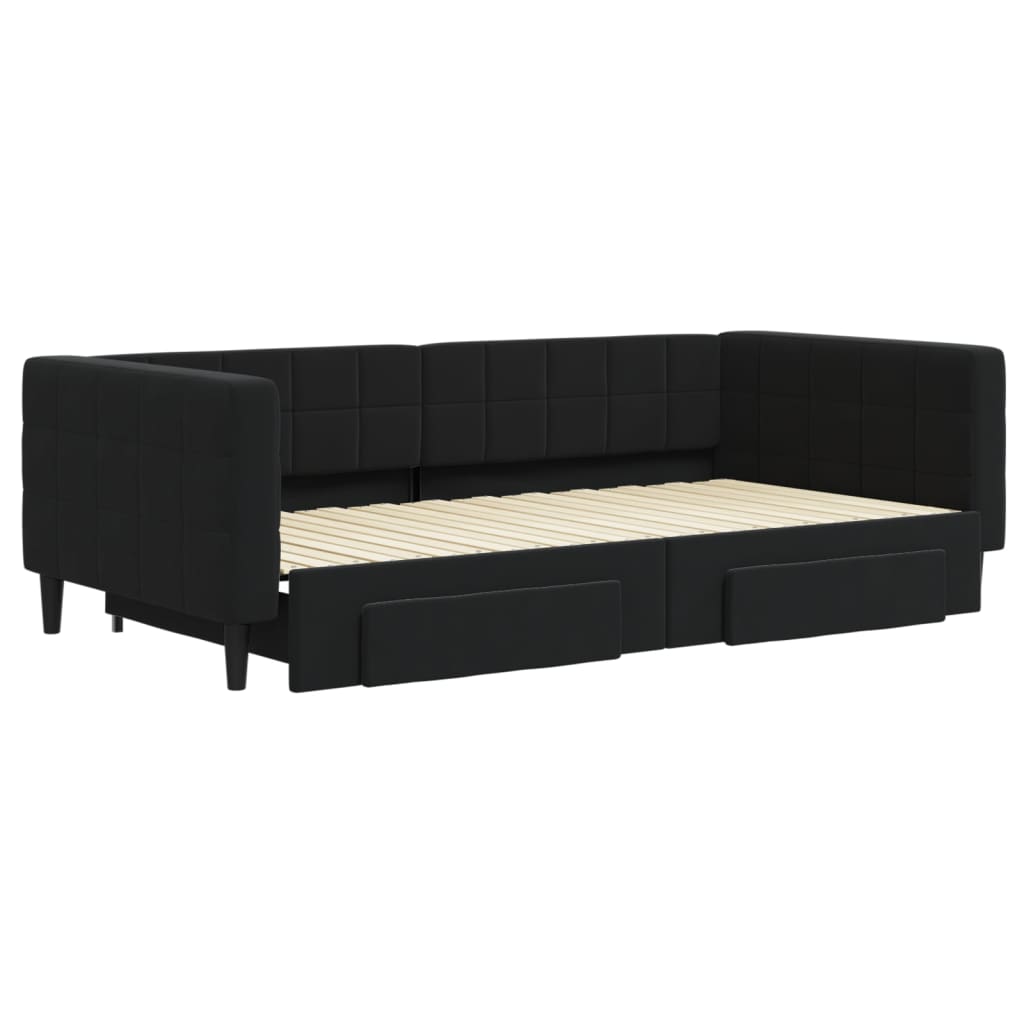 vidaXL Sofa rozsuwana z szufladami, czarna, 100x200 cm, aksamit