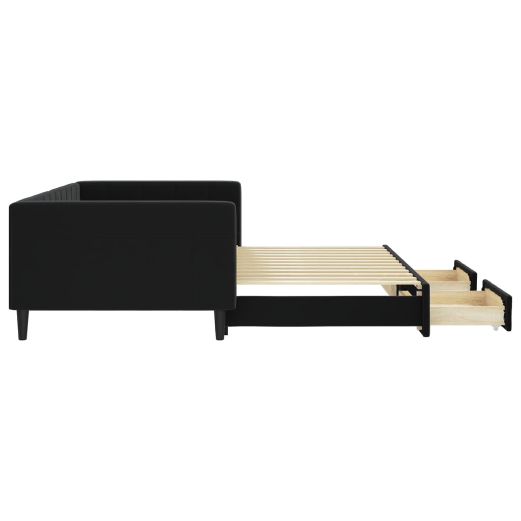 vidaXL Sofa rozsuwana z szufladami, czarna, 100x200 cm, aksamit