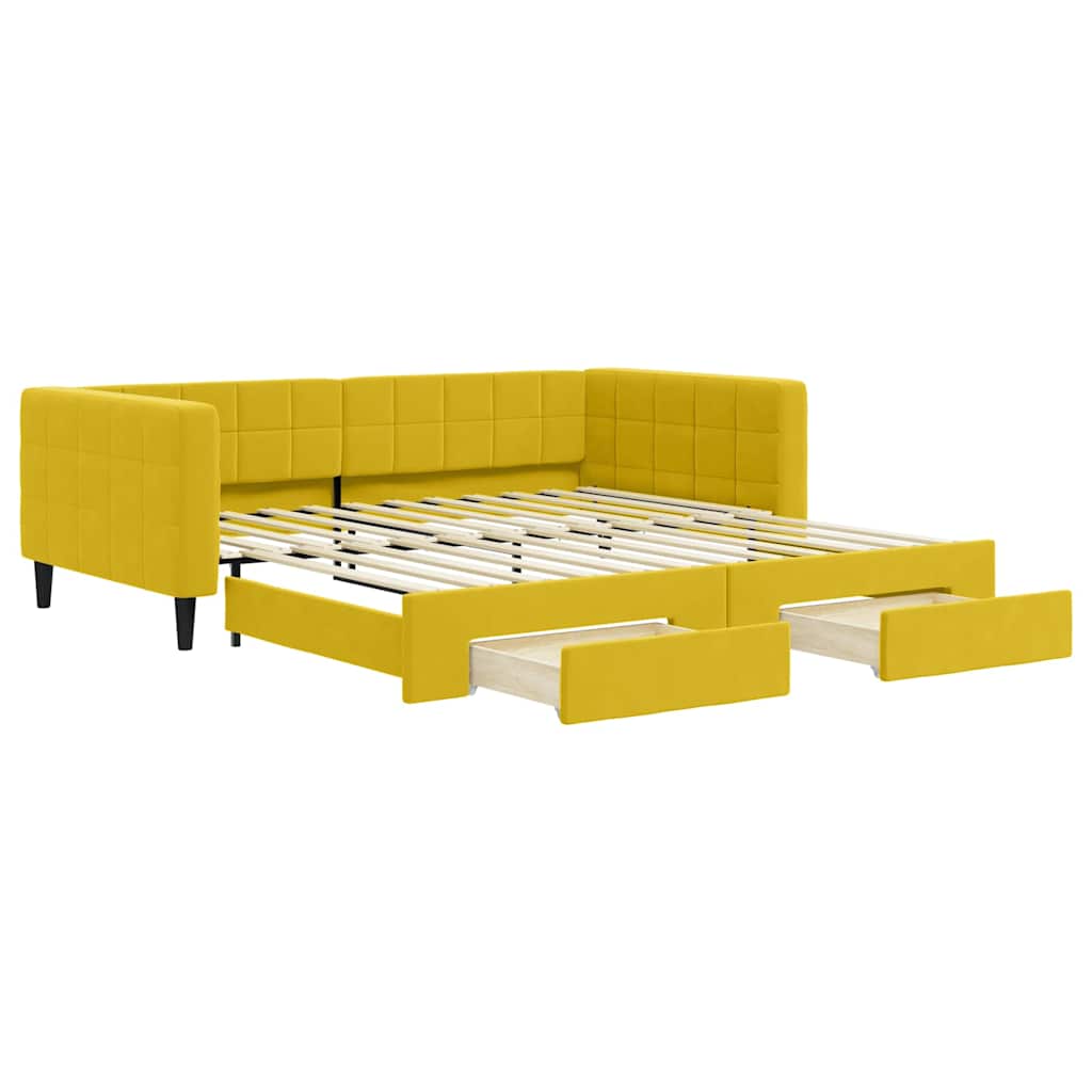 vidaXL Sofa rozsuwana z szufladami, żółta, 100x200 cm, aksamit