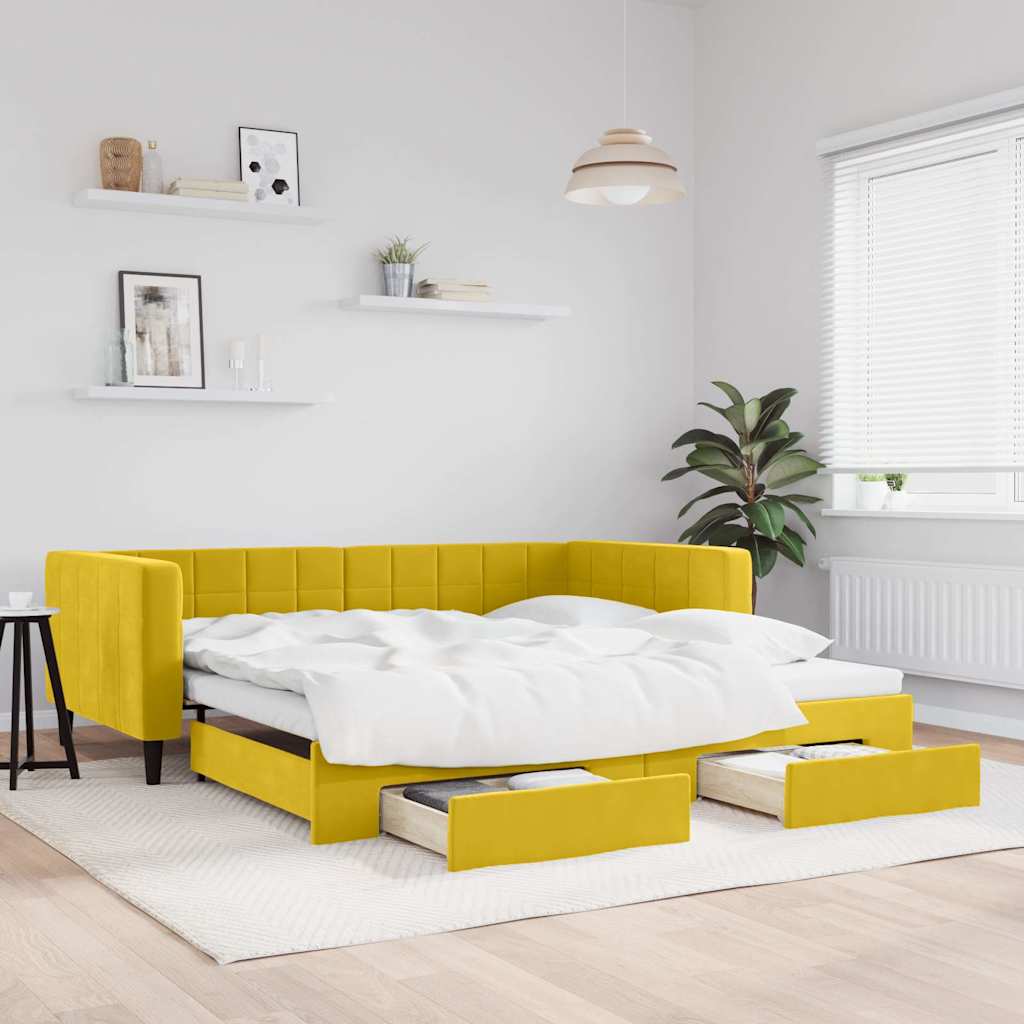 vidaXL Sofa rozsuwana z szufladami, żółta, 100x200 cm, aksamit
