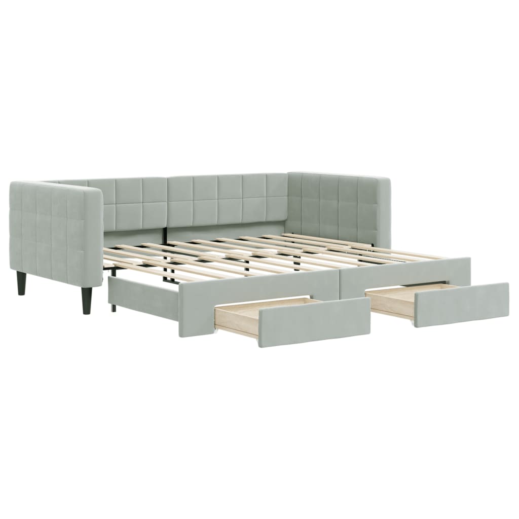 vidaXL Sofa rozsuwana z szufladami, jasnoszara, 90x190 cm, aksamit