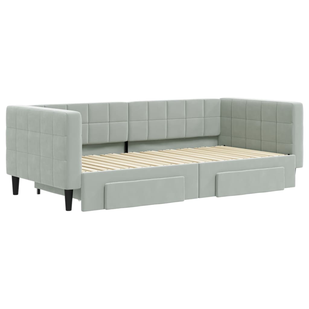 vidaXL Sofa rozsuwana z szufladami, jasnoszara, 90x190 cm, aksamit