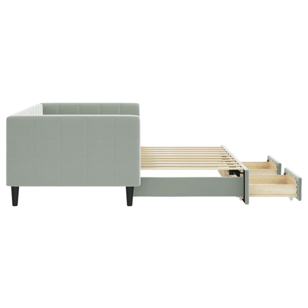 vidaXL Sofa rozsuwana z szufladami, jasnoszara, 90x190 cm, aksamit
