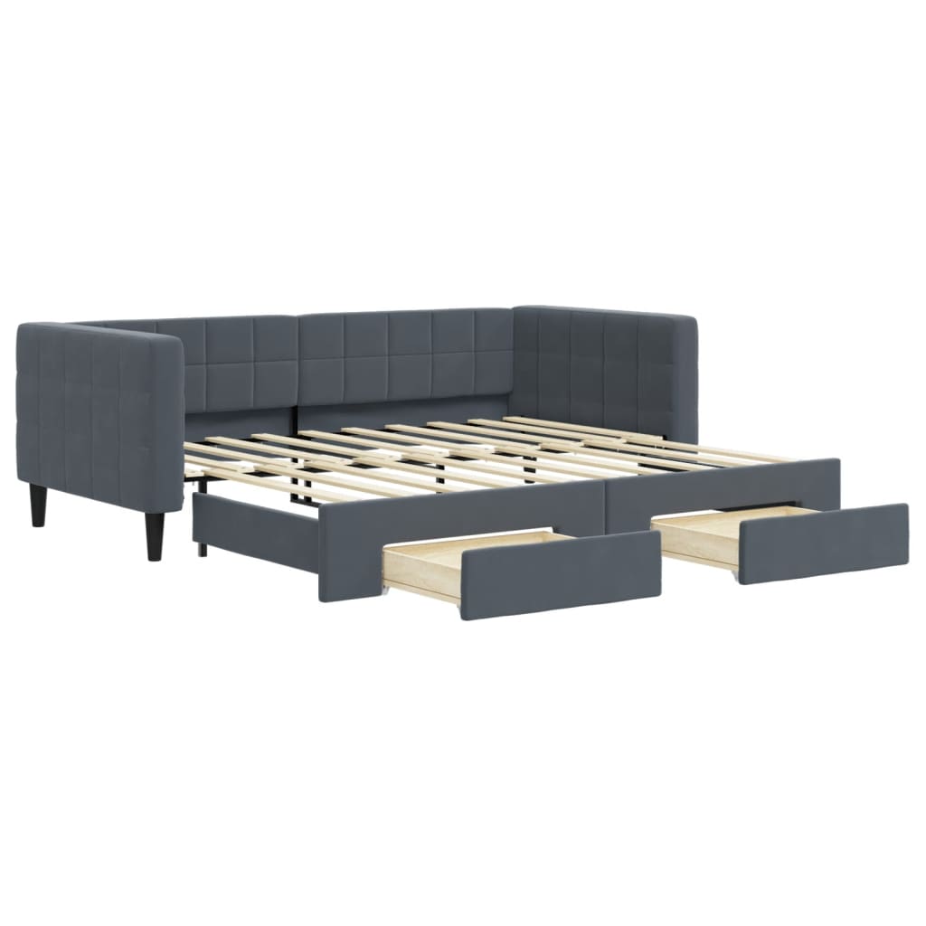 vidaXL Sofa rozsuwana z szufladami, ciemnoszara, 90x190 cm, aksamit