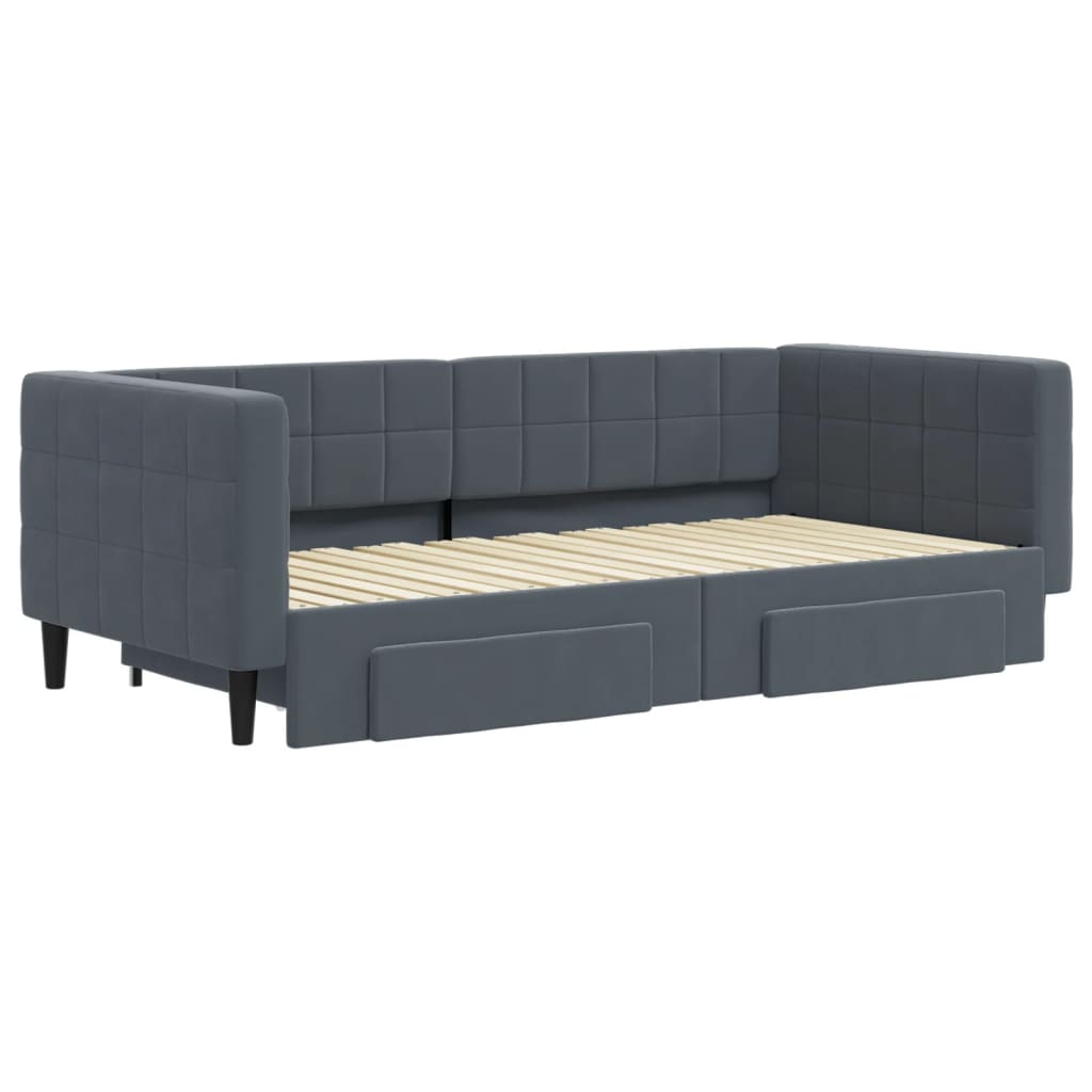 vidaXL Sofa rozsuwana z szufladami, ciemnoszara, 90x190 cm, aksamit